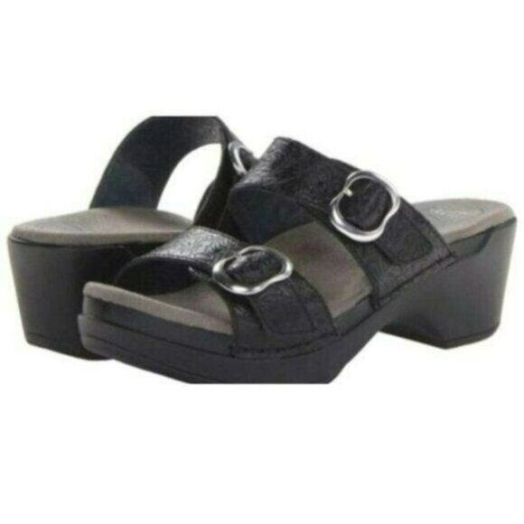 Dansko Sophia Sandals Grain Leather Black Size 10 Comfort Shoes Work Vacation 36 - Picture 1 of 9